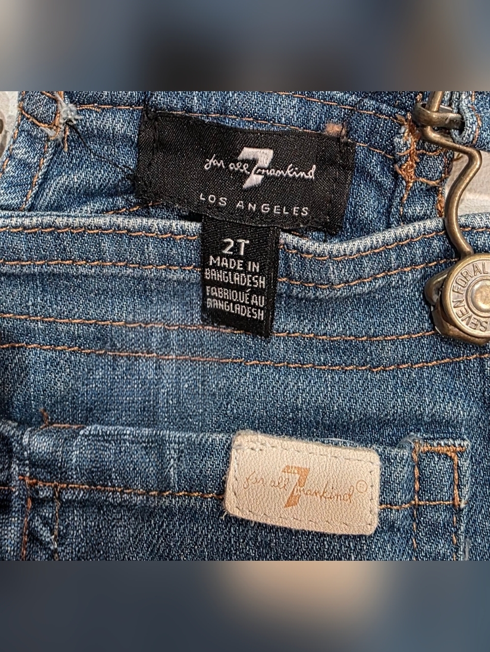 84.  7 For All Mankind Toddler Girls Ruffle Denim Shortalls - 2T - Picture 3 of 4
